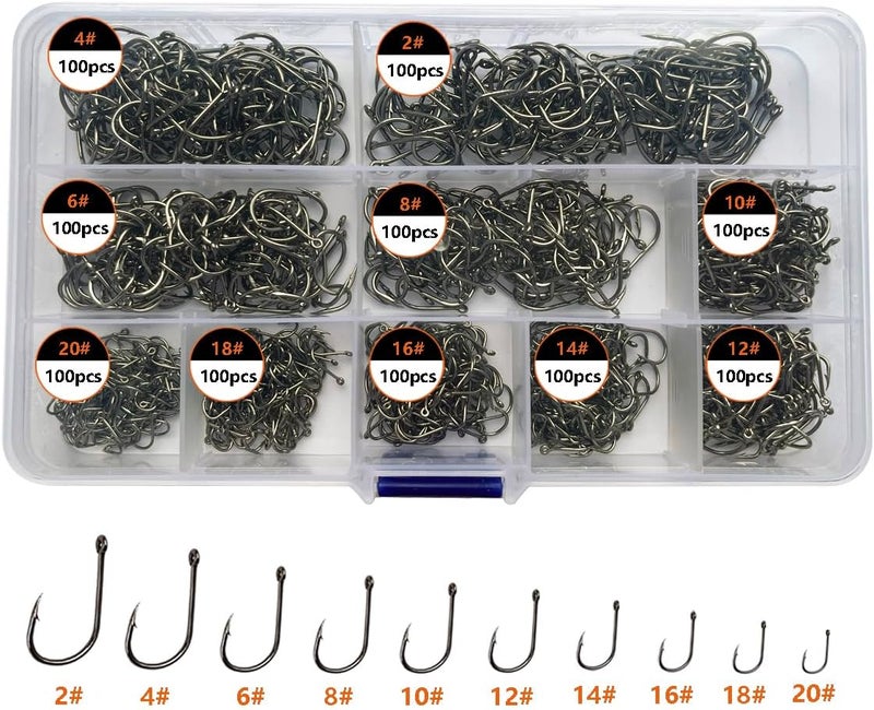 AMHDV 300Pcs/ 500Pcs/ 1000Pcs Small Fishing Hooks, 10 Different Sizes Tiny Fish Hook Set for Freshwater - Image 1